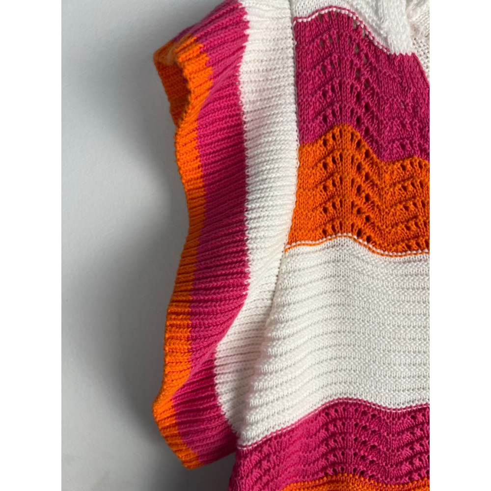 Women's THML Knit Top Size M White Orange Pink Striped Sleeveless - Picture 6 of 7